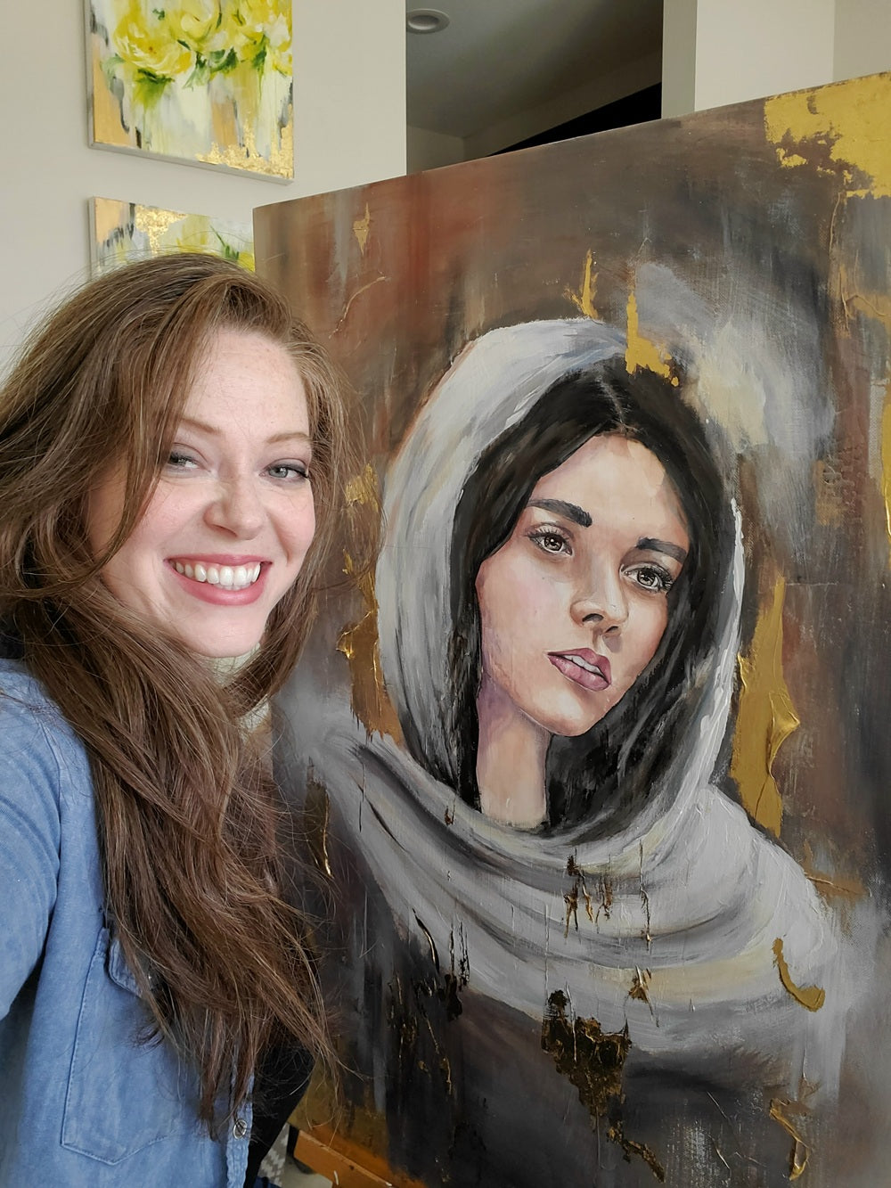 Original Mixed Media Painting of Mary - Mother Mary - 36x24" 24K Gold Leaf Accents On Canvas - Kate Bauer Art