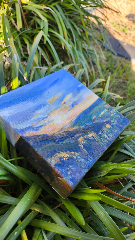 Skyline Sunset (Sunset, Shenandoah Valley Landscape) 6x6 inch Original Painting