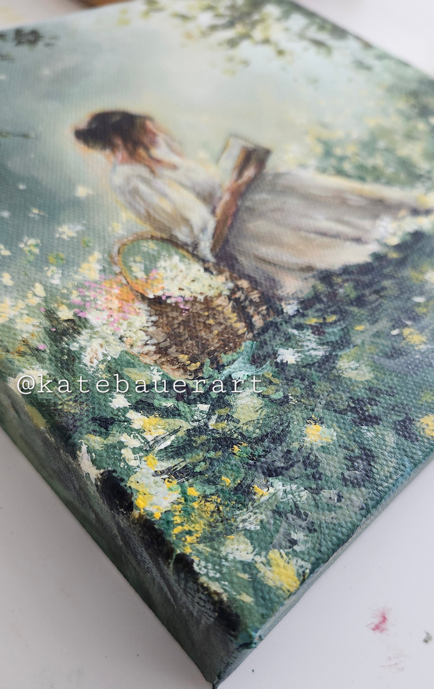 Original Woman In Flower meadow 8x8" Acrylic Painting-Kate Bauer Art