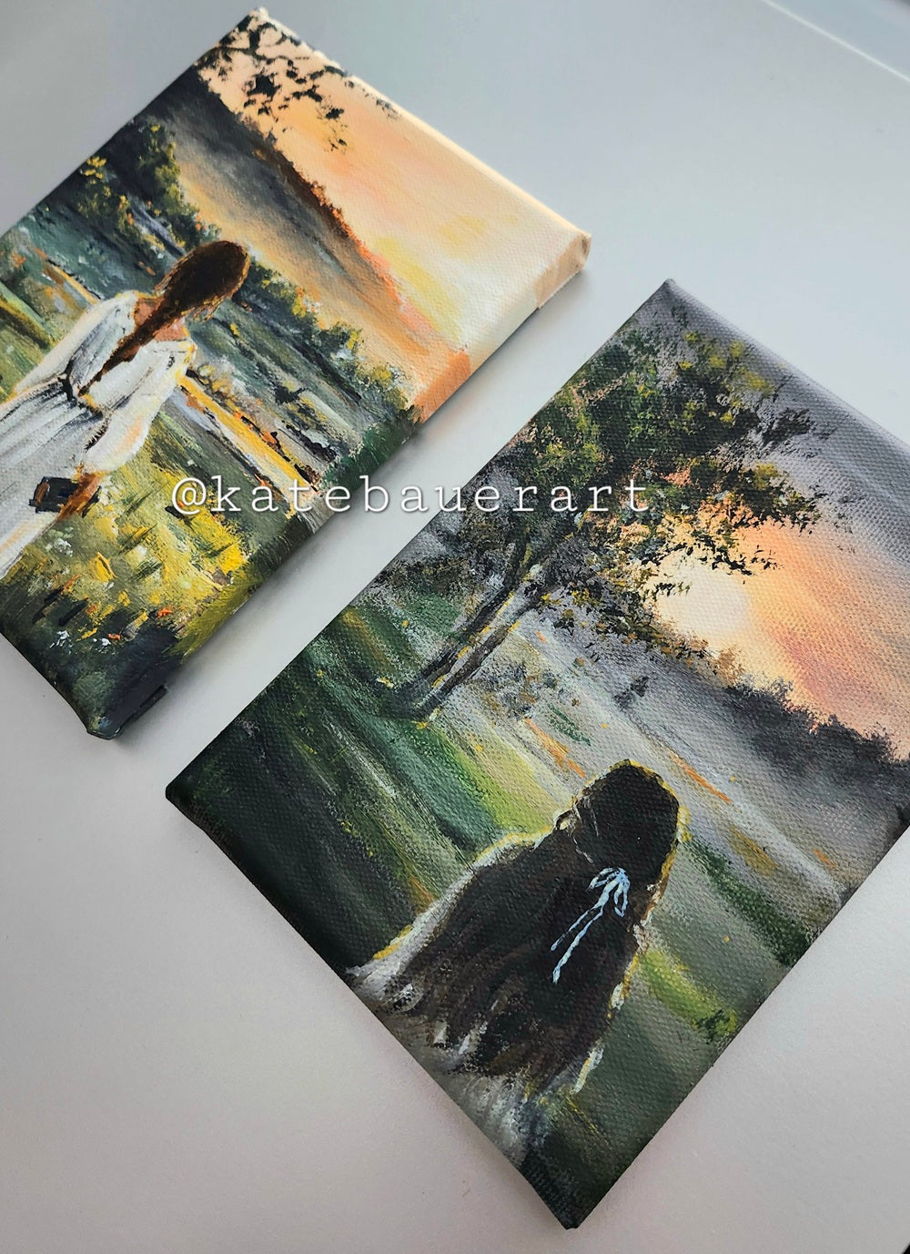 Original Woman In Misty Field - Dark Academia Style Landscape Painting-5x7"- Kate Bauer