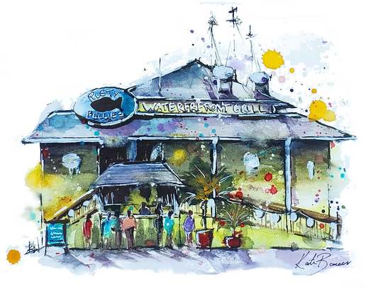 Watercolor painting of a restaurant