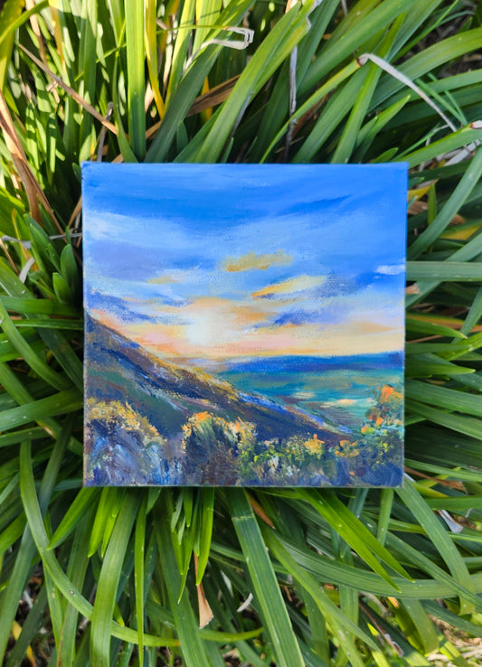 Skyline Sunset (Sunset, Shenandoah Valley Landscape) 6x6 inch Original Painting