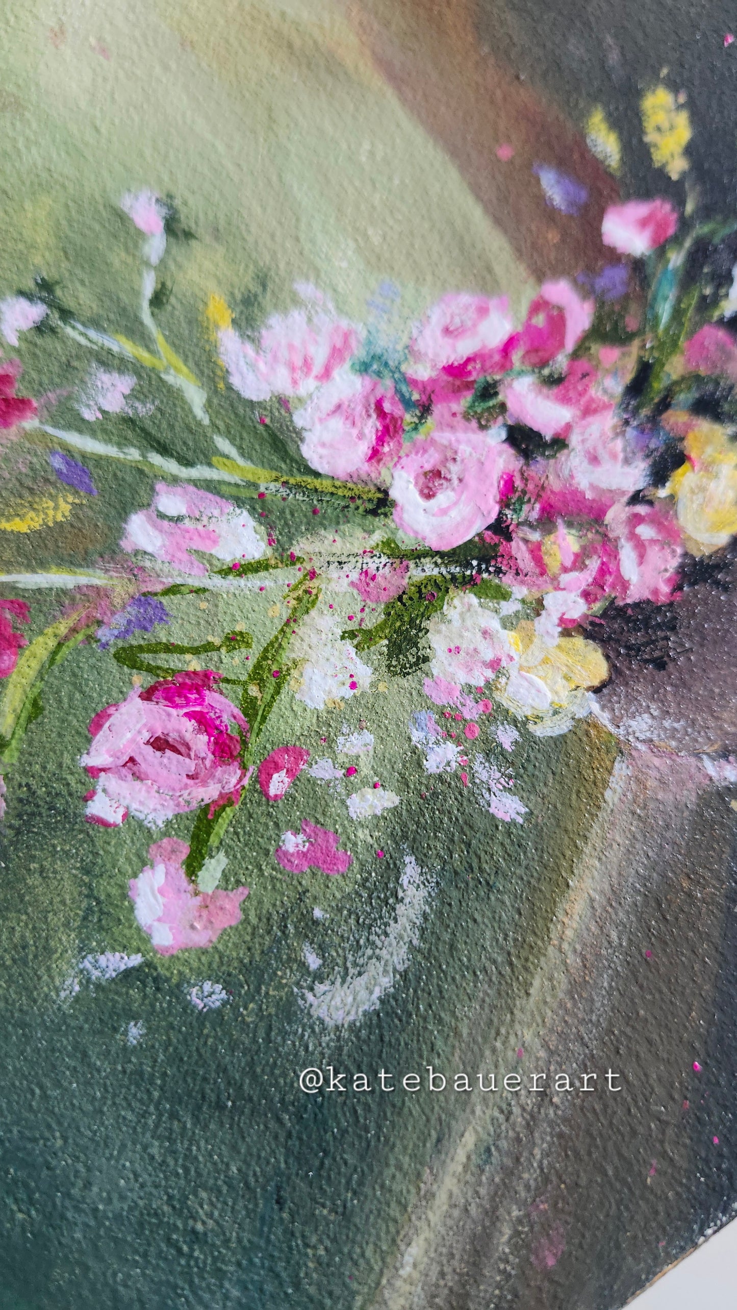 ORIGINAL Floral Bouquet-Pink, Yellow Flowers -Prayer Art-6x6"Gouache Painting