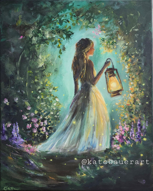 Original Woman In Forest- Ethereal Whimsy-16x20" Acrylic Painting-Kate Bauer Art