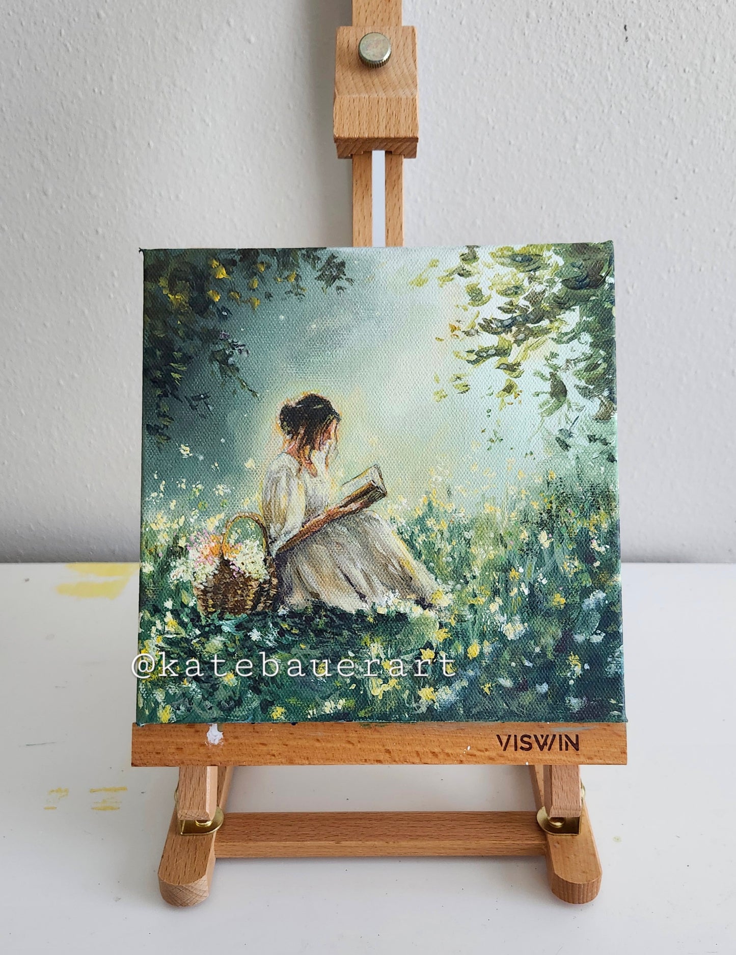 Original Woman In Flower meadow 8x8" Acrylic Painting-Kate Bauer Art