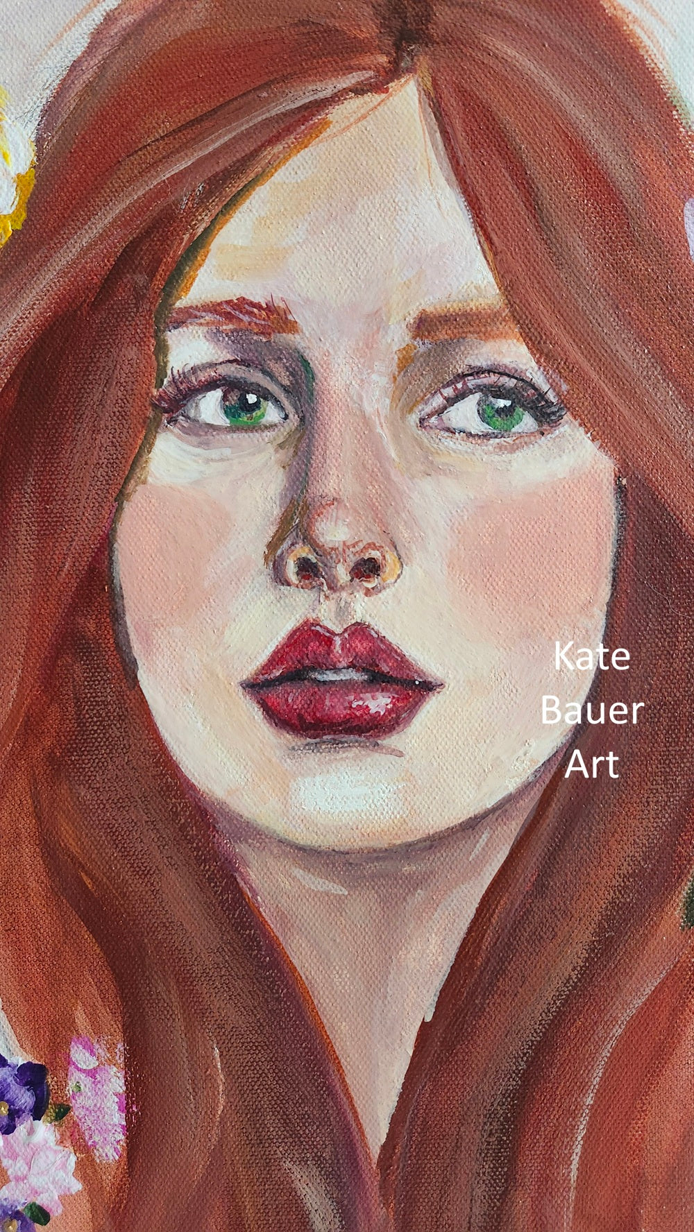 Original Woman With Flowers - Ethereal Whimsy-24x24" Mixed Media Painting-Kate Bauer Art