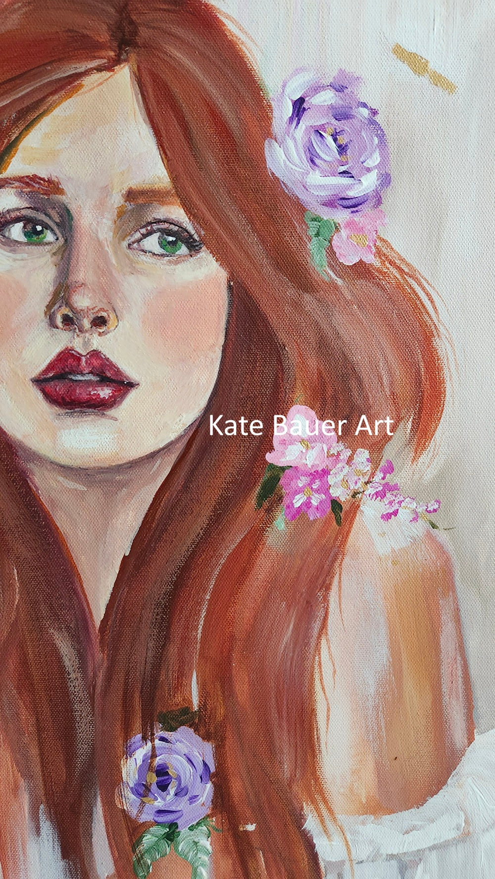 Original Woman With Flowers - Ethereal Whimsy-24x24" Mixed Media Painting-Kate Bauer Art