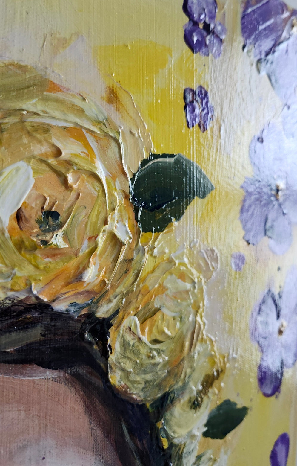 Original Woman With Yellow Flower Crown - Purple Flowers - 20x30 Acrylic Painting-Kate Bauer Art