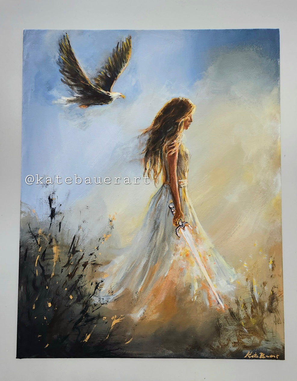 Original Woman With Sword- Ethereal -11x14" Acrylic Painting-Kate Bauer Art