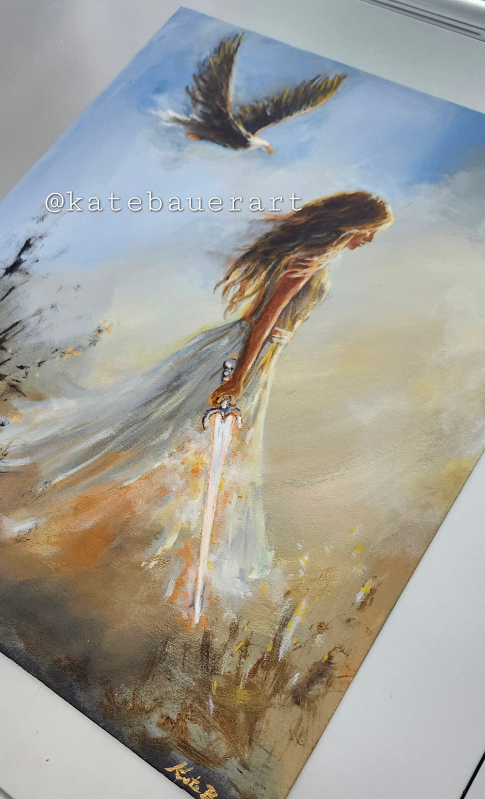 Original Woman With Sword- Ethereal -11x14" Acrylic Painting-Kate Bauer Art