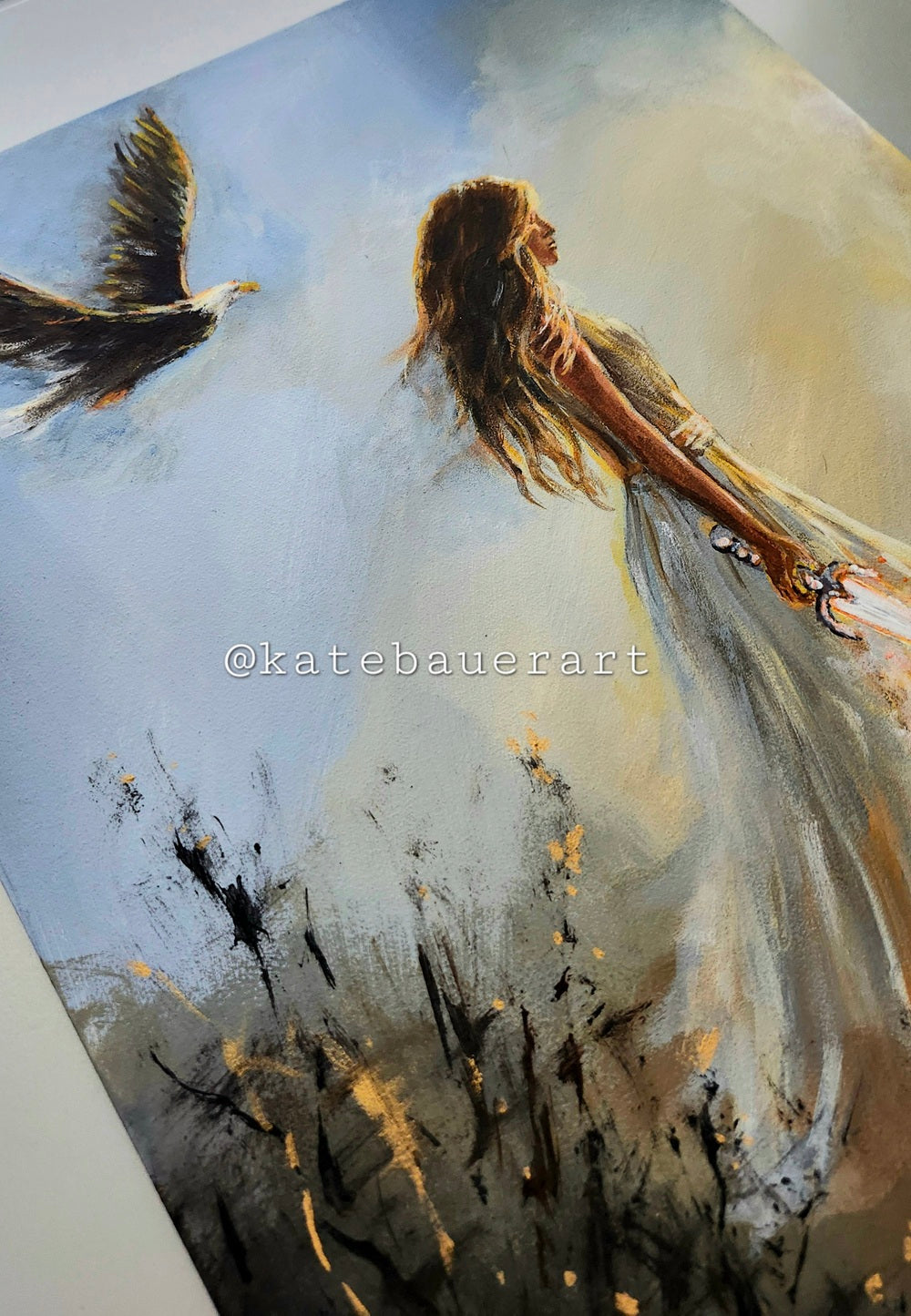 Original Woman With Sword- Ethereal -11x14" Acrylic Painting-Kate Bauer Art