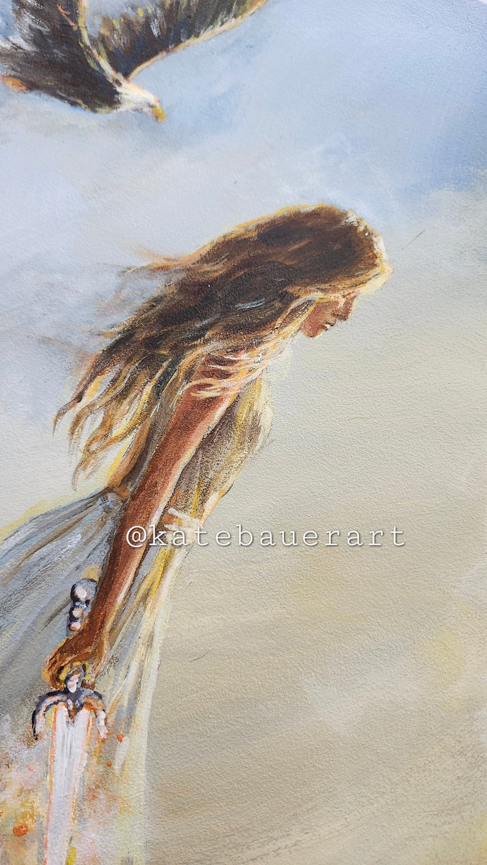 Original Woman With Sword- Ethereal -11x14" Acrylic Painting-Kate Bauer Art