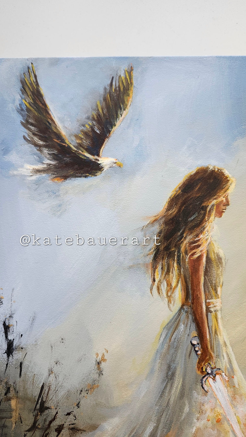 Original Woman With Sword- Ethereal -11x14" Acrylic Painting-Kate Bauer Art