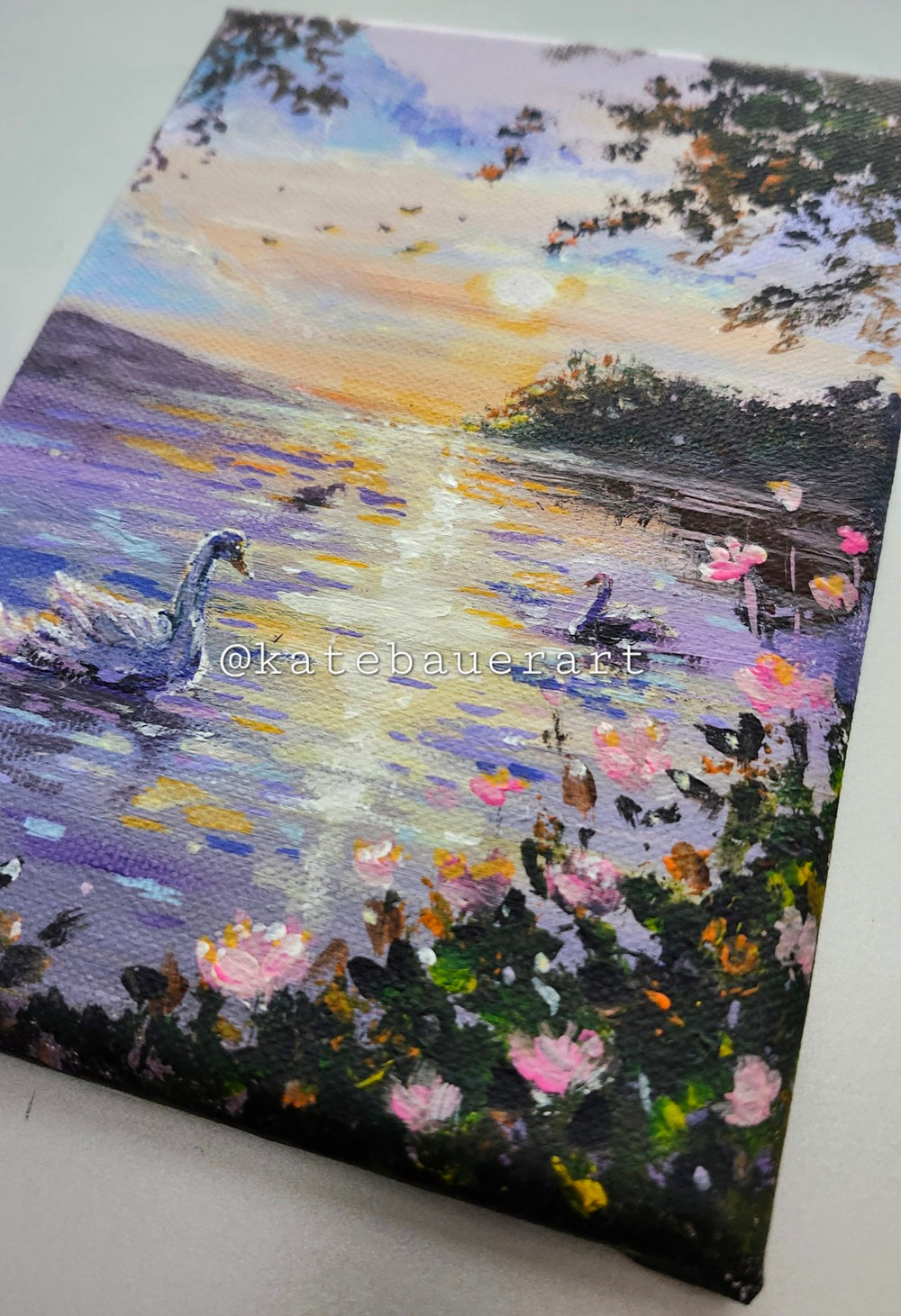 Original Swans At Sunset - Acrylic Painting-5x7"- Kate Bauer