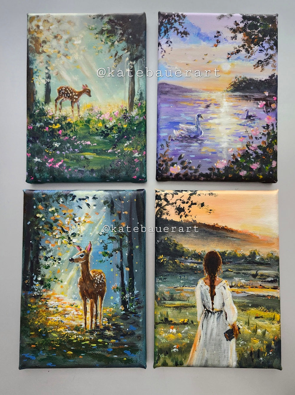 Original Swans At Sunset - Acrylic Painting-5x7"- Kate Bauer