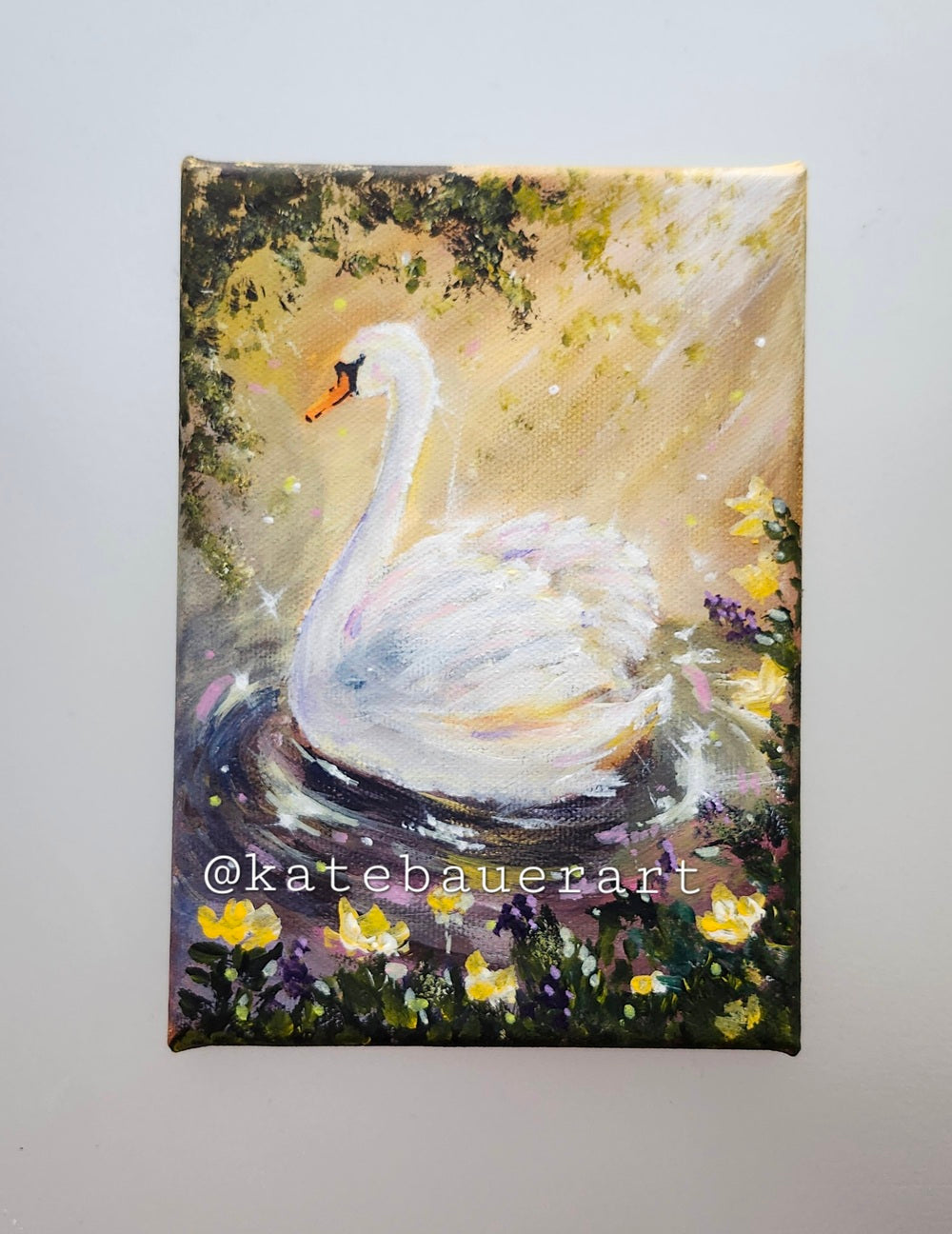 Original Golden Hour Swan - Dreamy Acrylic Painting-5x7"- Kate Bauer