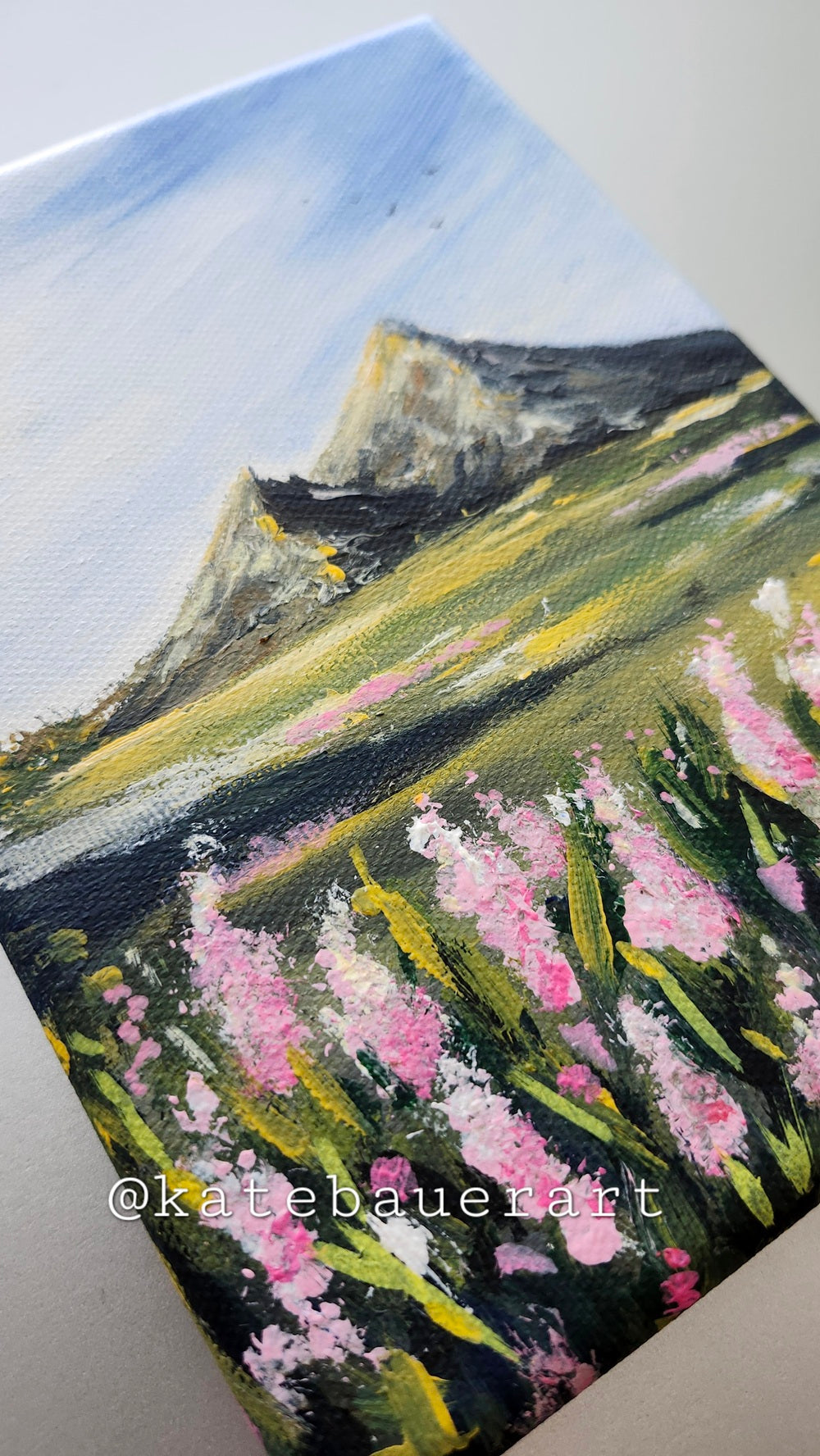 Original Mountain Flowers Landscape - Sunset Sky Painting 5x7" - Kate Bauer