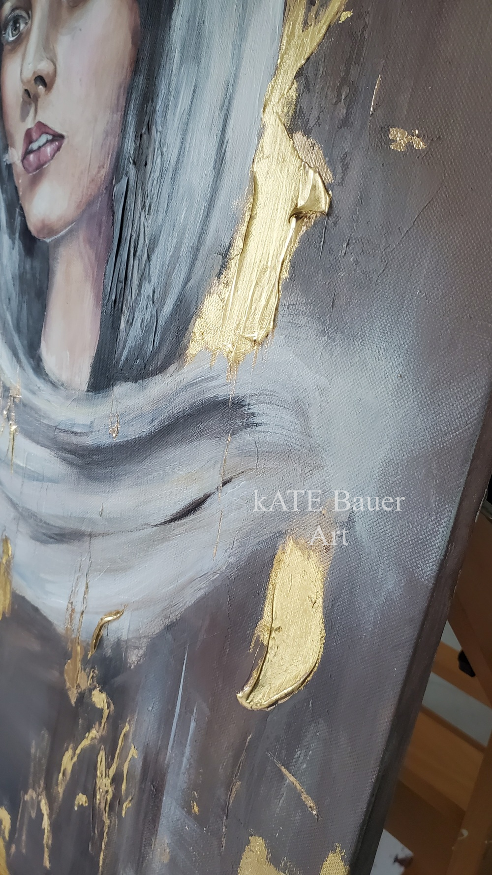Original Mixed Media Painting of Mary - Mother Mary - 36x24" 24K Gold Leaf Accents On Canvas - Kate Bauer Art