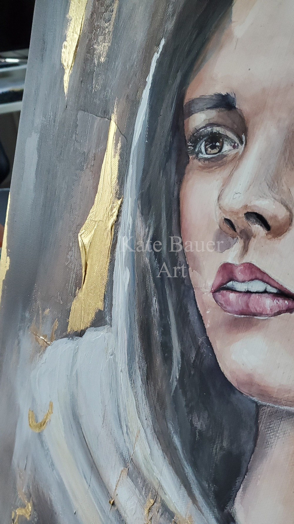 Original Mixed Media Painting of Mary - Mother Mary - 36x24" 24K Gold Leaf Accents On Canvas - Kate Bauer Art