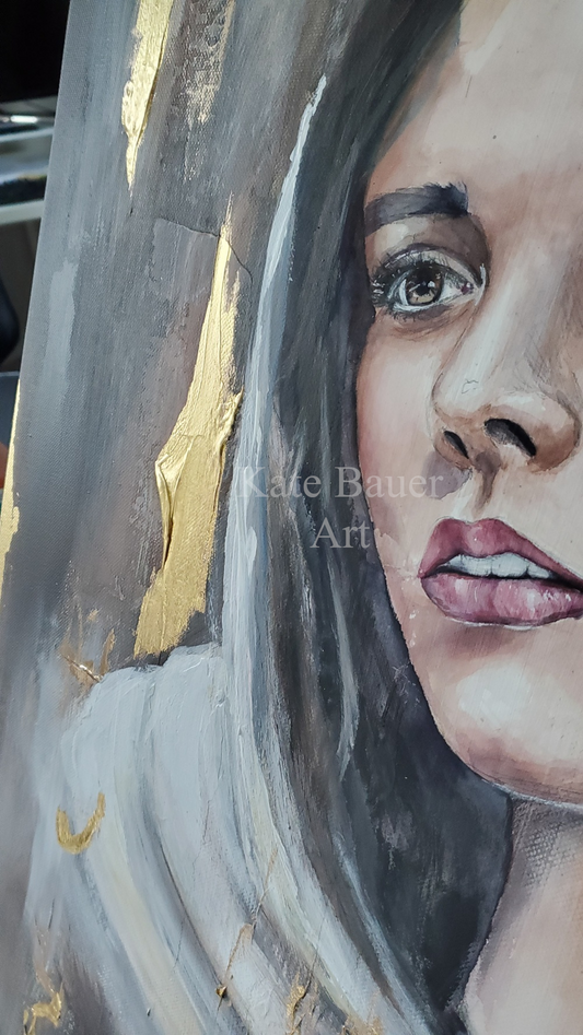 Original Mixed Media Painting of Mary - Mother Mary - 36x24" 24K Gold Leaf Accents On Canvas - Kate Bauer Art