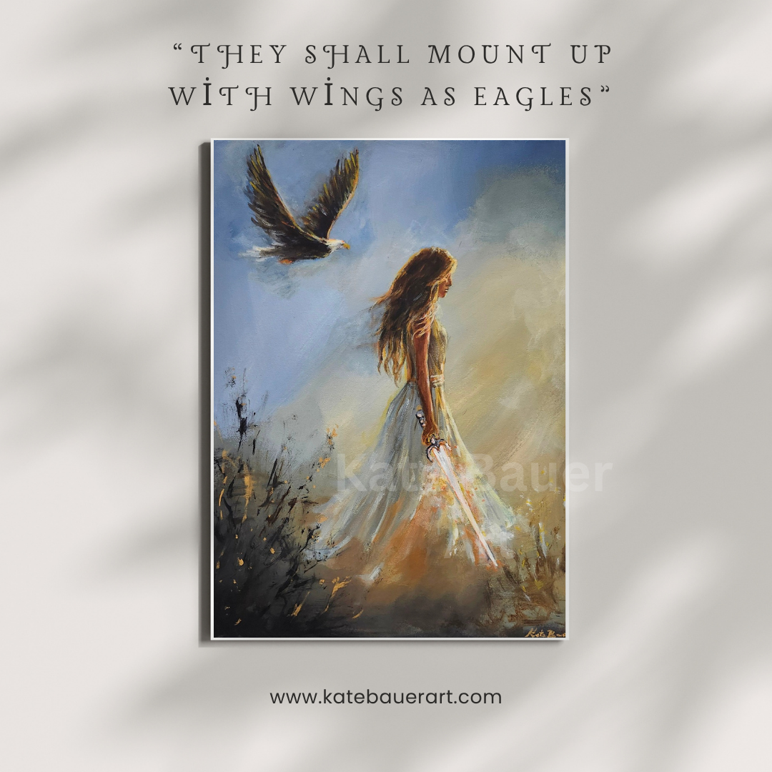Original Woman With Sword- Ethereal -11x14" Acrylic Painting-Kate Bauer Art